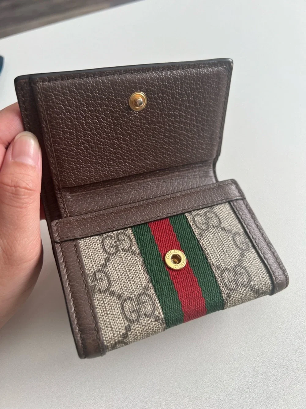 Gucci Brown GG Supreme Wallet with Green-Red Web TRIFOLD - Picture 5 of 14